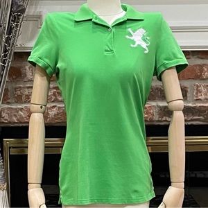 Express vintage emerald green polo w/large white lion logo embroidery / S / EUC